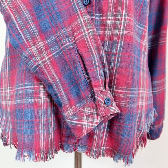 Anthropologie Size S Classic Button Up Shirt Flannel Plaid Red Blue - Picture 8 of 10
